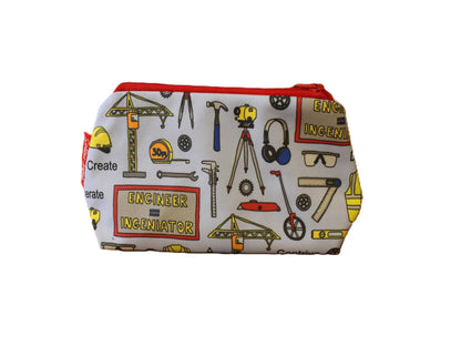 Engineer cosmetic bag with professional-themed illustration on durable polyester fabric with colour-coordinated zipper