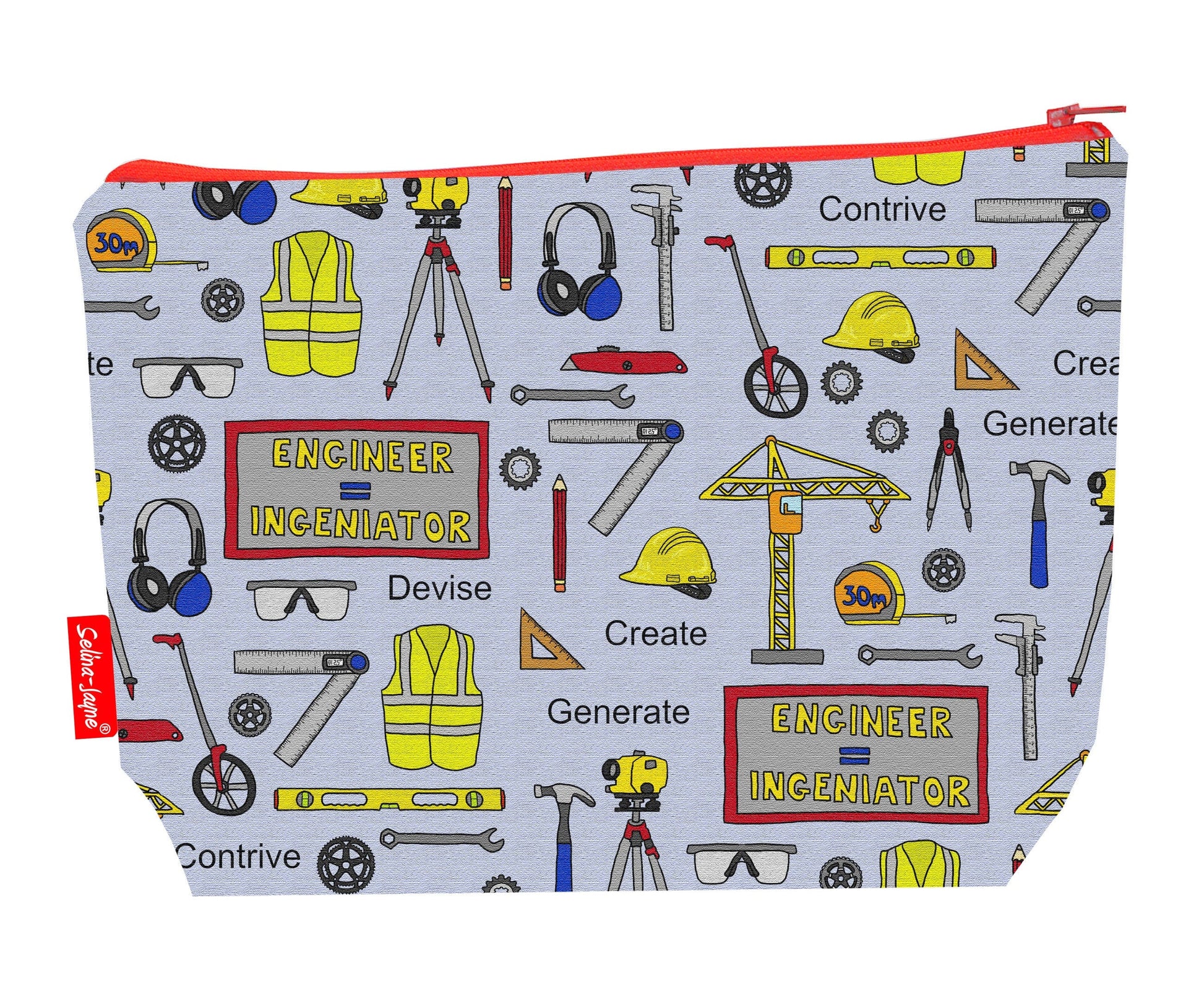 Engineer toiletry bag with engineering design showing washable lining and zip detail