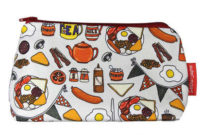 Premium English Breakfast makeup bag featuring wipe-clean lining and colourfast HD print, perfect gift for foodies