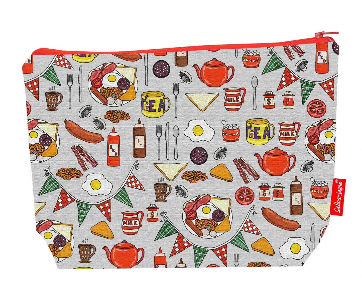 Premium English breakfast wash bag with practical 29cm size and vibrant HD print