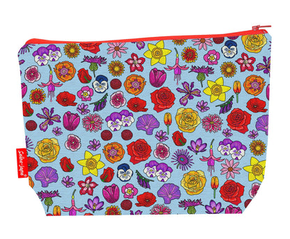 English flowers toiletry bag with floral design showing washable lining and zip detail