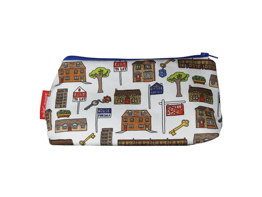 Estate Agent cosmetic bag with professional-themed illustration on durable polyester fabric with colour-coordinated zipper
