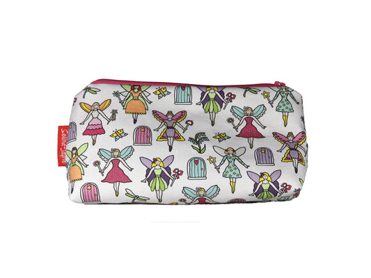 Fairies cosmetic bag with enchanting fantasy illustration on durable polyester fabric with colour-coordinated zipper