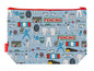 Fencing toiletry bag with sword sport design showing washable lining and zip detail