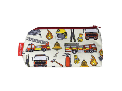 Firemen cosmetic bag with firefighter-themed illustration on durable polyester fabric with colour-coordinated zipper