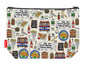 Fish and chips toiletry bag with British food design showing washable lining and zip detail