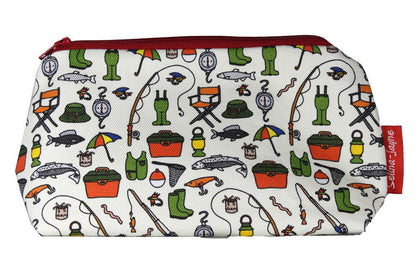 Fishing makeup bag featuring wipe-clean lining and colourfast HD print, perfect gift for fishing enthusiasts