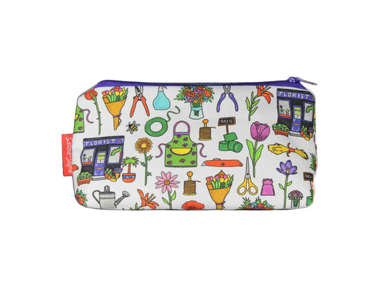 Florist cosmetic bag with flower professional illustration on durable polyester fabric with colour-coordinated zipper