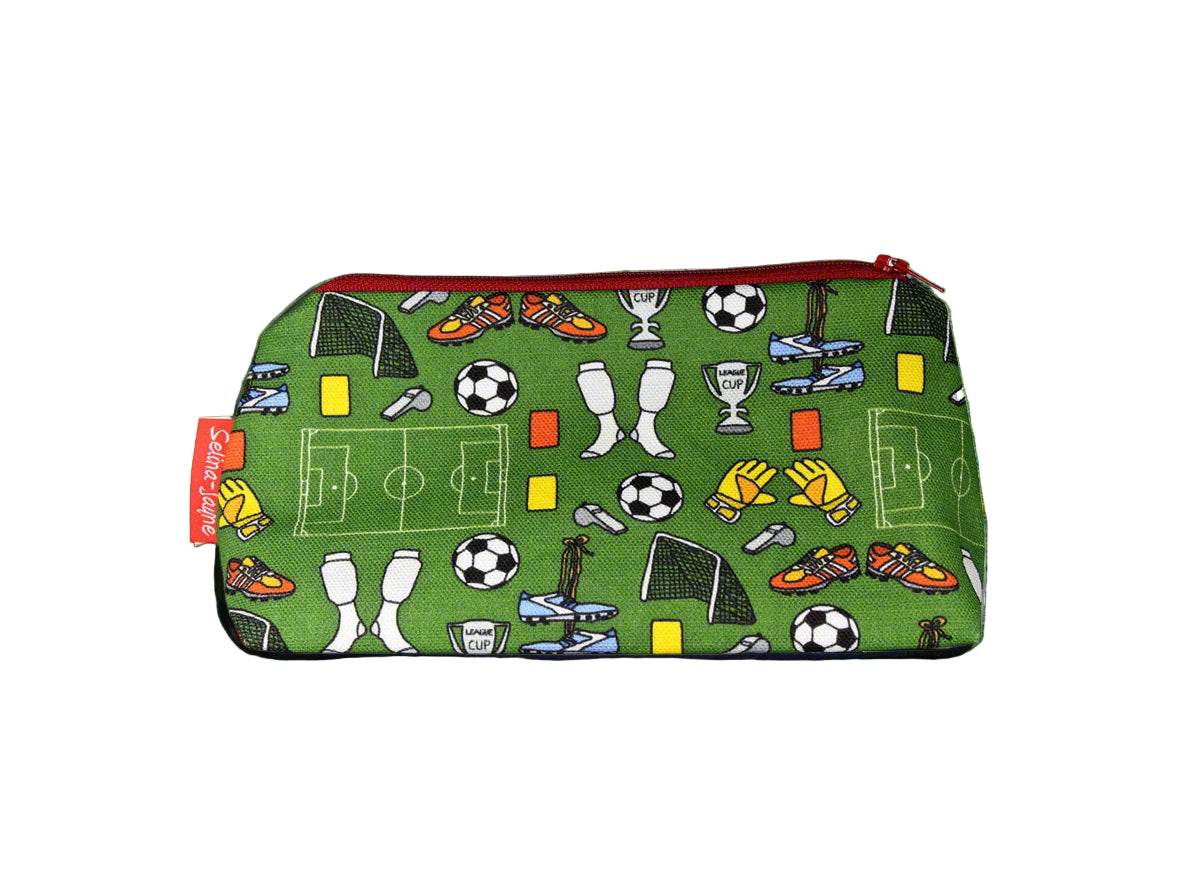 Football cosmetic bag with sport-themed illustration on durable polyester fabric with colour-coordinated zipperootball Cosmetic Bag by Selina-Jayne