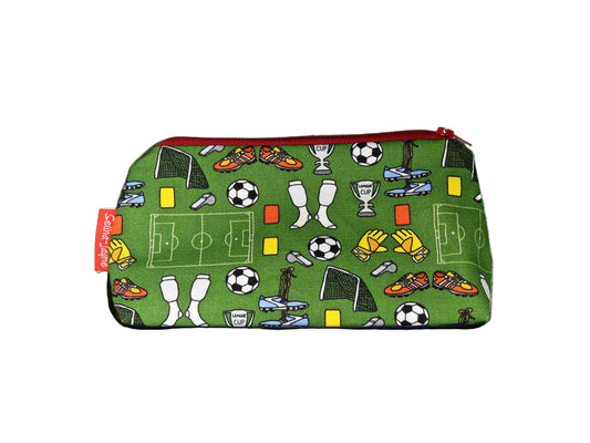 Football cosmetic bag with sport-themed illustration on durable polyester fabric with colour-coordinated zipperootball Cosmetic Bag by Selina-Jayne
