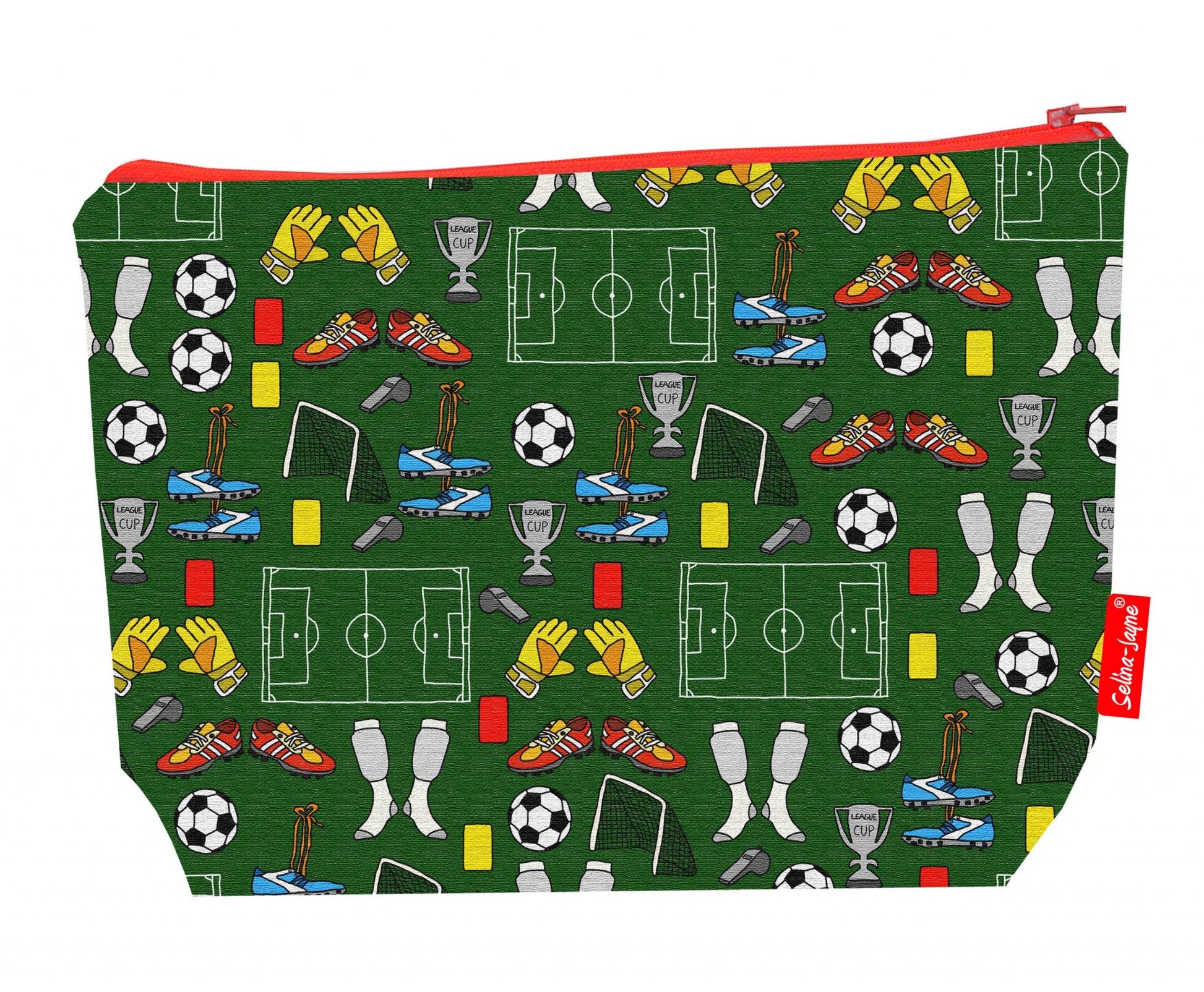 Premium football wash bag with practical 29cm size and vibrant HD print