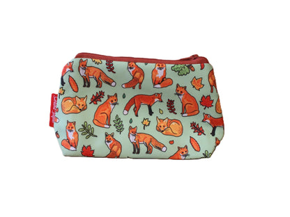 Fox cosmetic bag with charming wildlife illustration on durable polyester fabric with colour-coordinated zipper