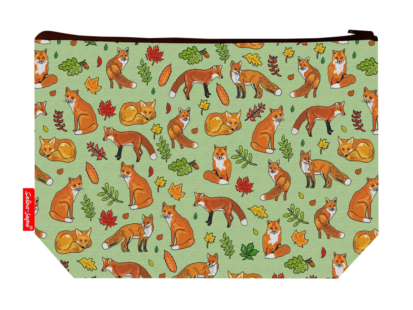 Fox toiletry bag with wildlife design showing washable lining and zip detail