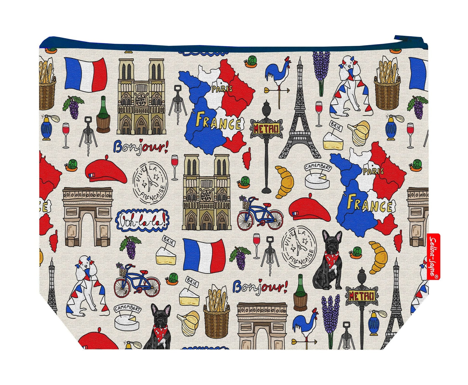 Premium France wash bag with practical 29cm size and vibrant HD print