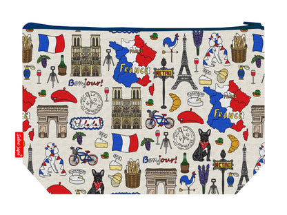 France toiletry bag with French design showing washable lining and zip detail