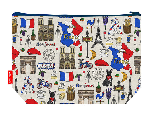 France toiletry bag with French design showing washable lining and zip detail