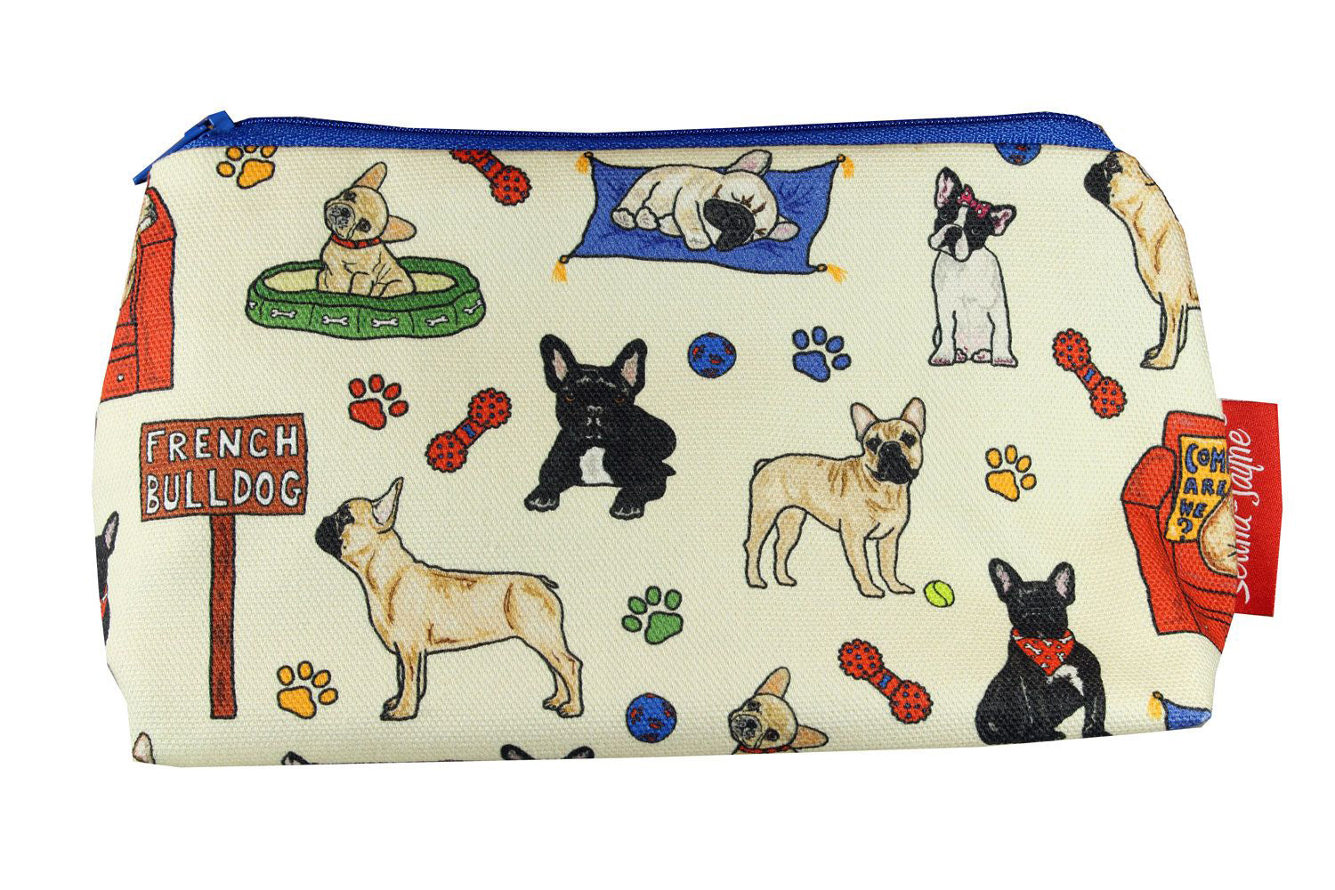 Premium French Bulldog makeup bag featuring wipe-clean lining and colourfast HD print, perfect dog lover gift