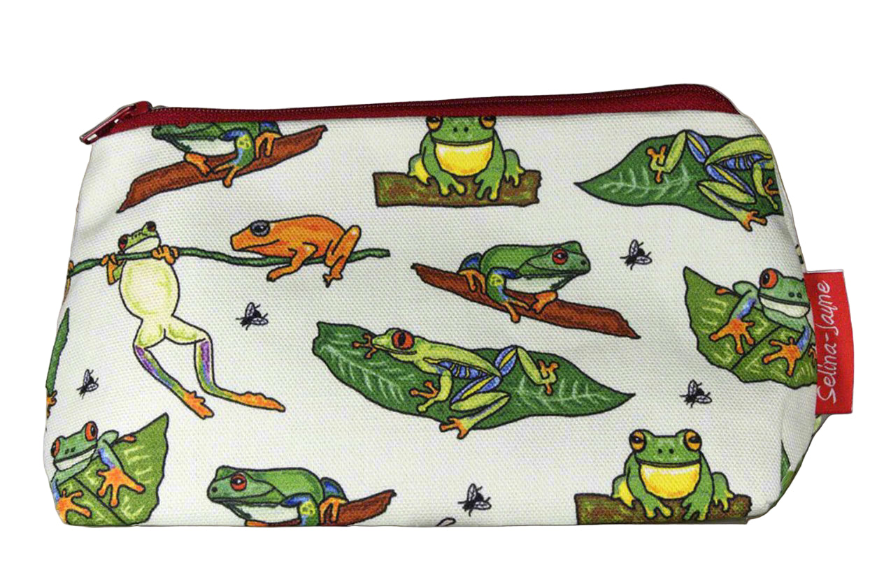 Premium Frogs makeup bag featuring wipe-clean lining and colourfast HD print, perfect gift for wildlife lovers