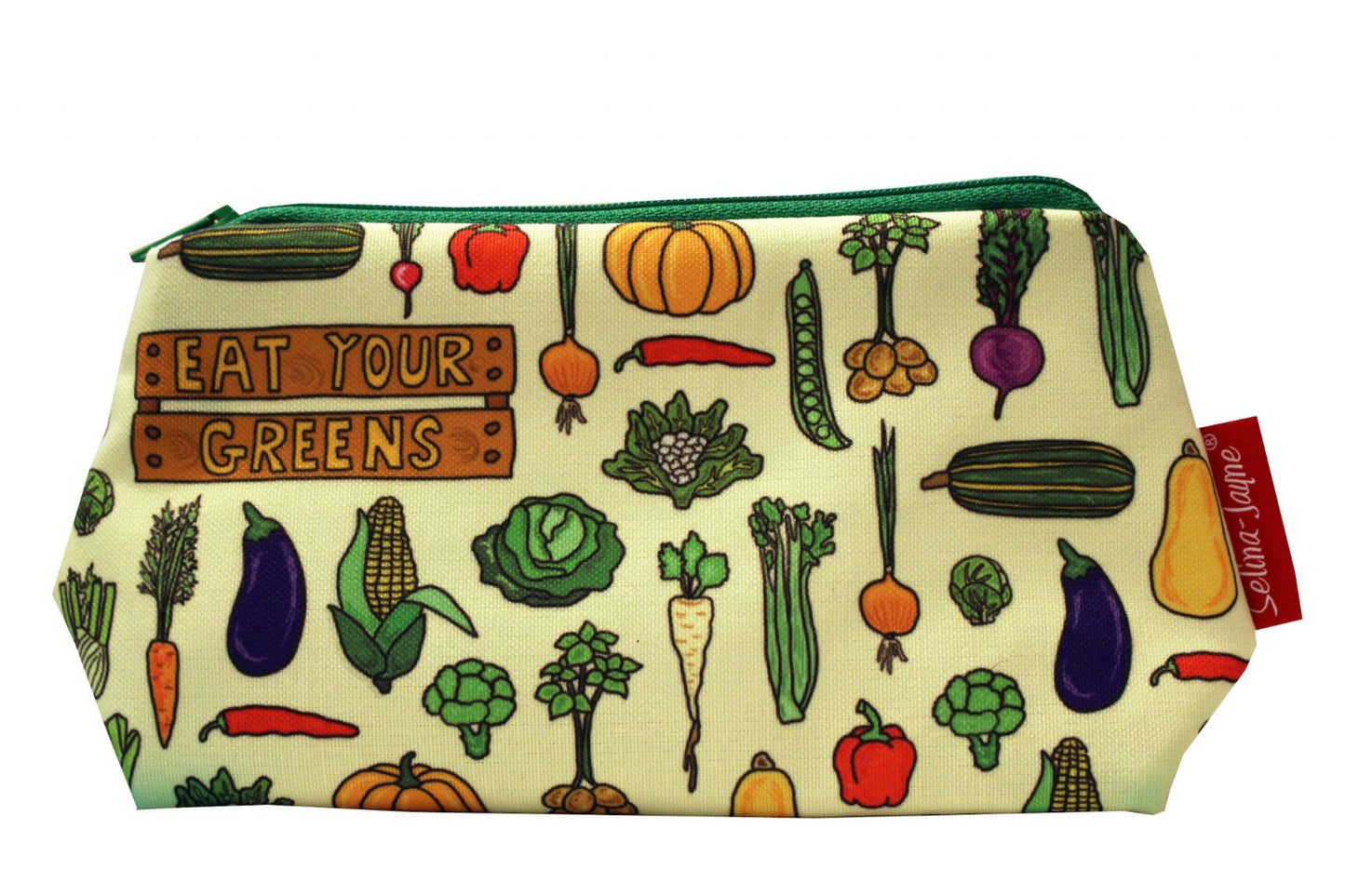 Premium Garden Vegetables makeup bag featuring wipe-clean lining and colourfast HD print, perfect gardener gift