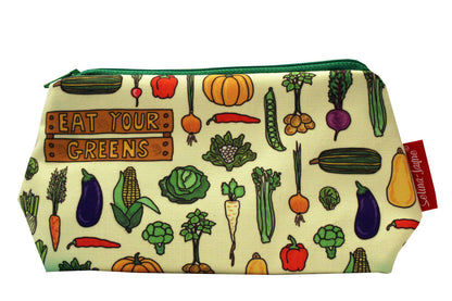 Premium Garden Vegetables makeup bag featuring wipe-clean lining and colourfast HD print, perfect gardener gift