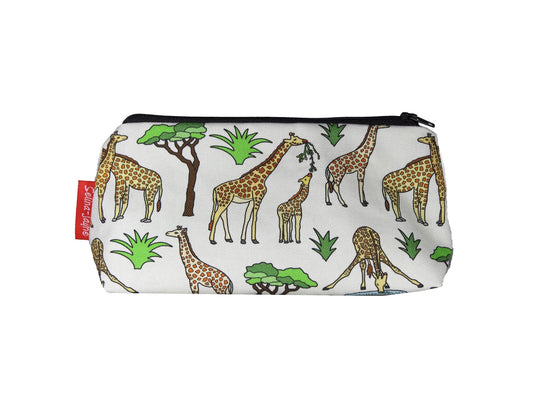 Giraffe cosmetic bag with majestic wildlife illustration on durable polyester fabric with colour-coordinated zipper