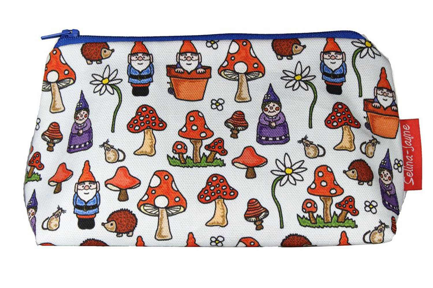 Premium Gnomes makeup bag featuring wipe-clean lining and colourfast HD print, perfect gift for garden lovers