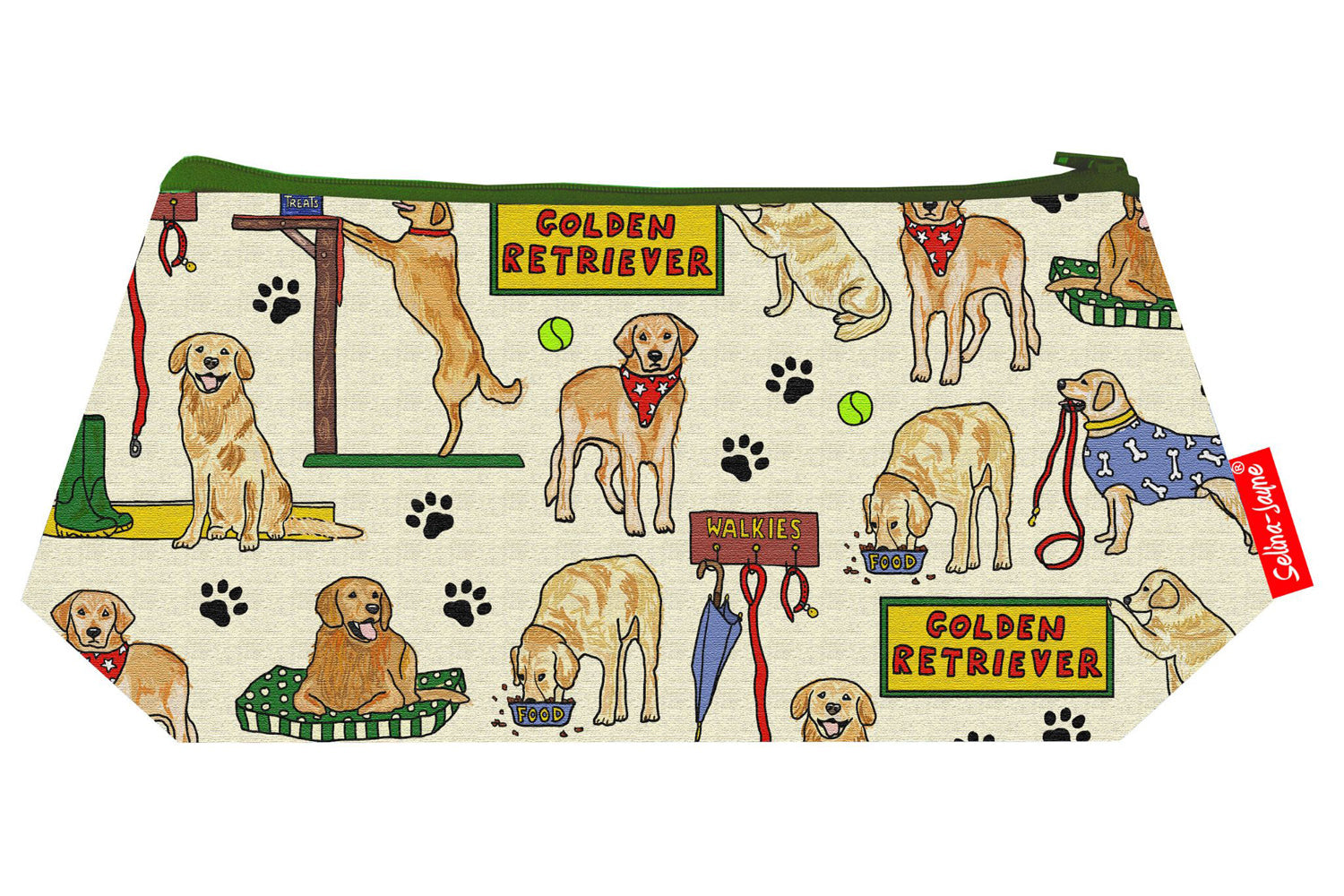 Premium Golden Retriever makeup bag featuring wipe-clean lining and colourfast HD print, perfect dog lover gift
