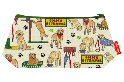 Premium Golden Retriever makeup bag featuring wipe-clean lining and colourfast HD print, perfect dog lover gift
