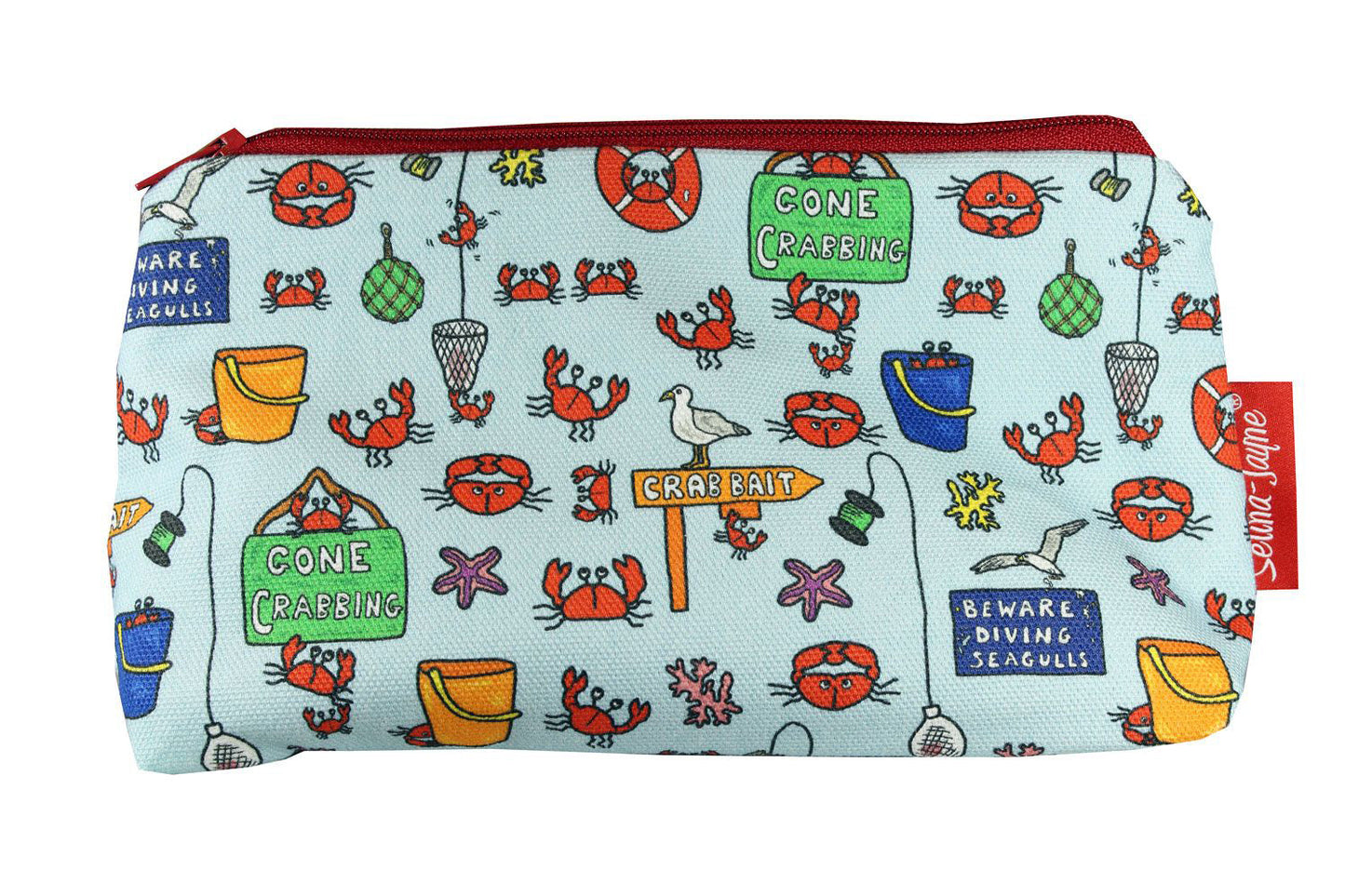 Premium Gone Crabbing makeup bag featuring wipe-clean lining and colourfast HD print, perfect seaside gift