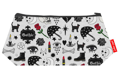 Premium Goth makeup bag featuring wipe-clean lining and colourfast HD print, perfect gift for goth style lovers