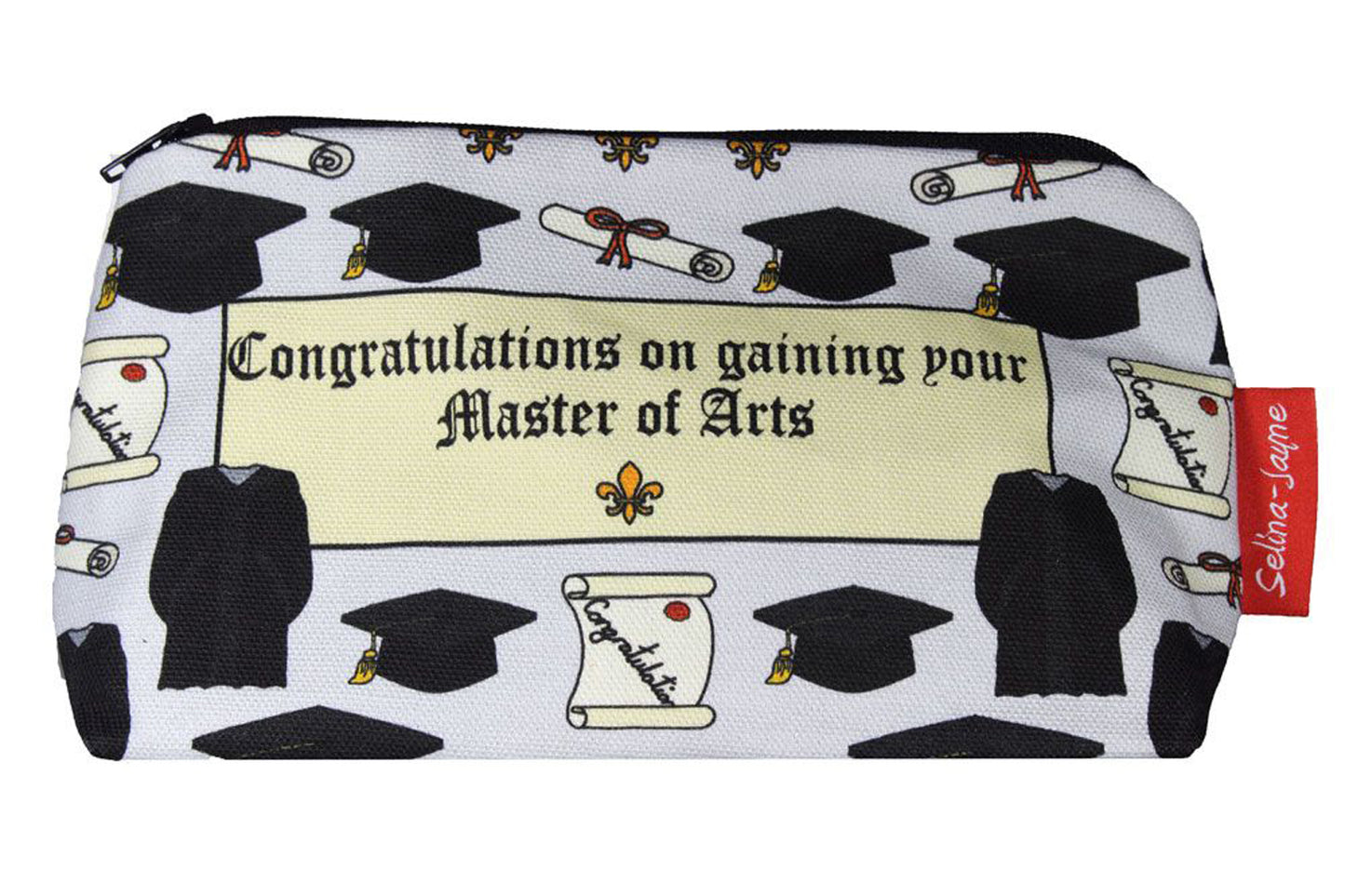 Premium Graduation MA makeup bag featuring wipe-clean lining and colourfast HD print, perfect graduate gift