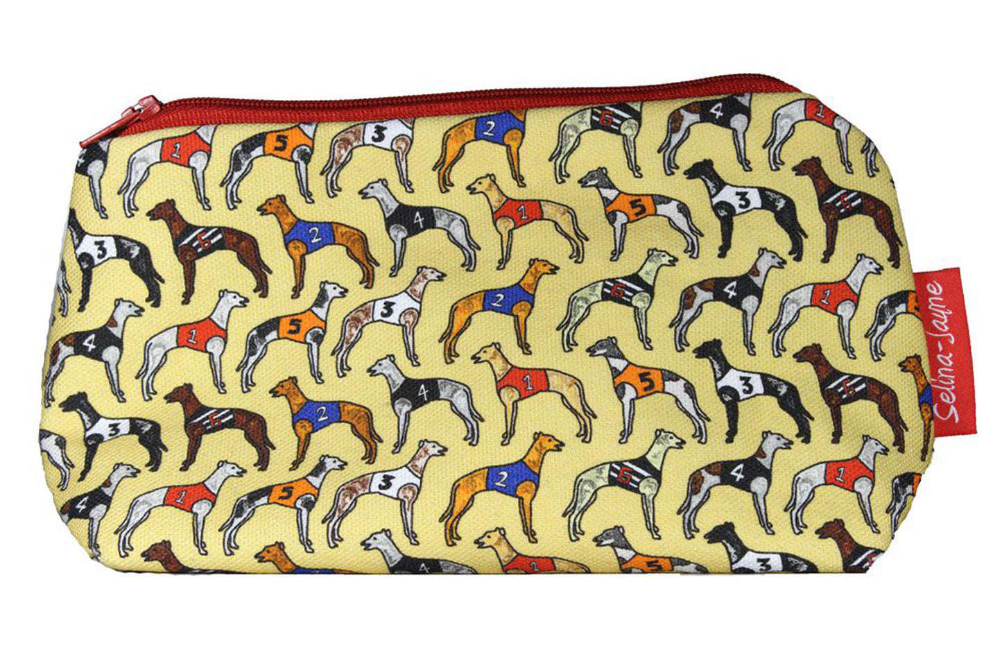 Premium Greyhounds makeup bag featuring wipe-clean lining and colourfast HD print, perfect dog lover gift