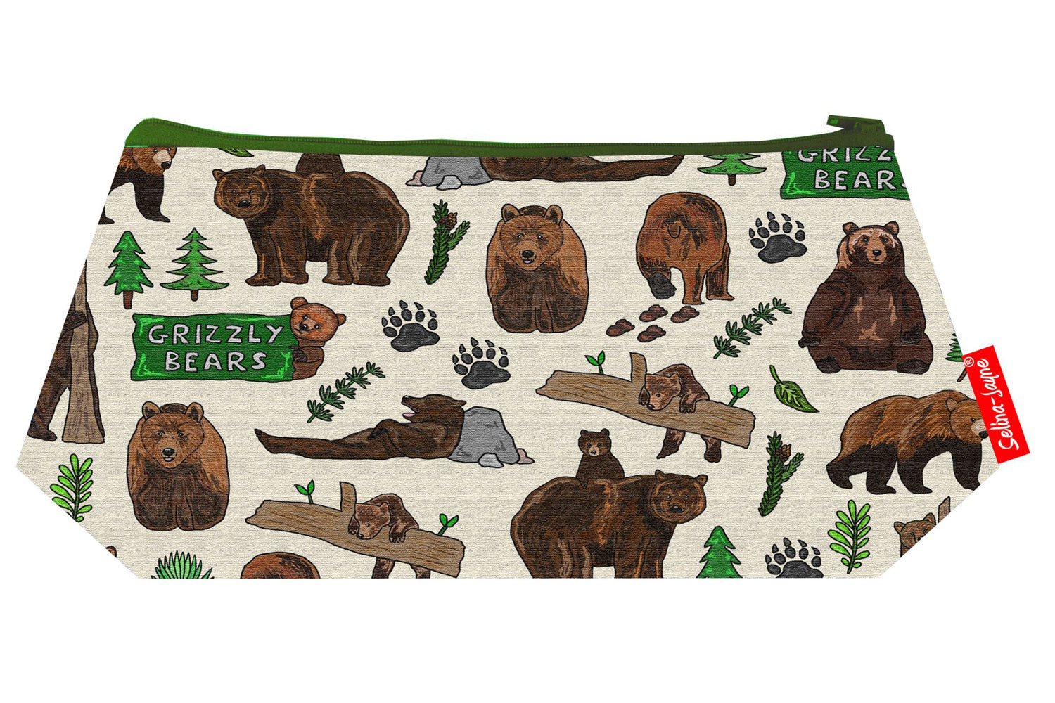Premium Grizzly Bears makeup bag featuring wipe-clean lining and colourfast HD print, perfect wildlife gift