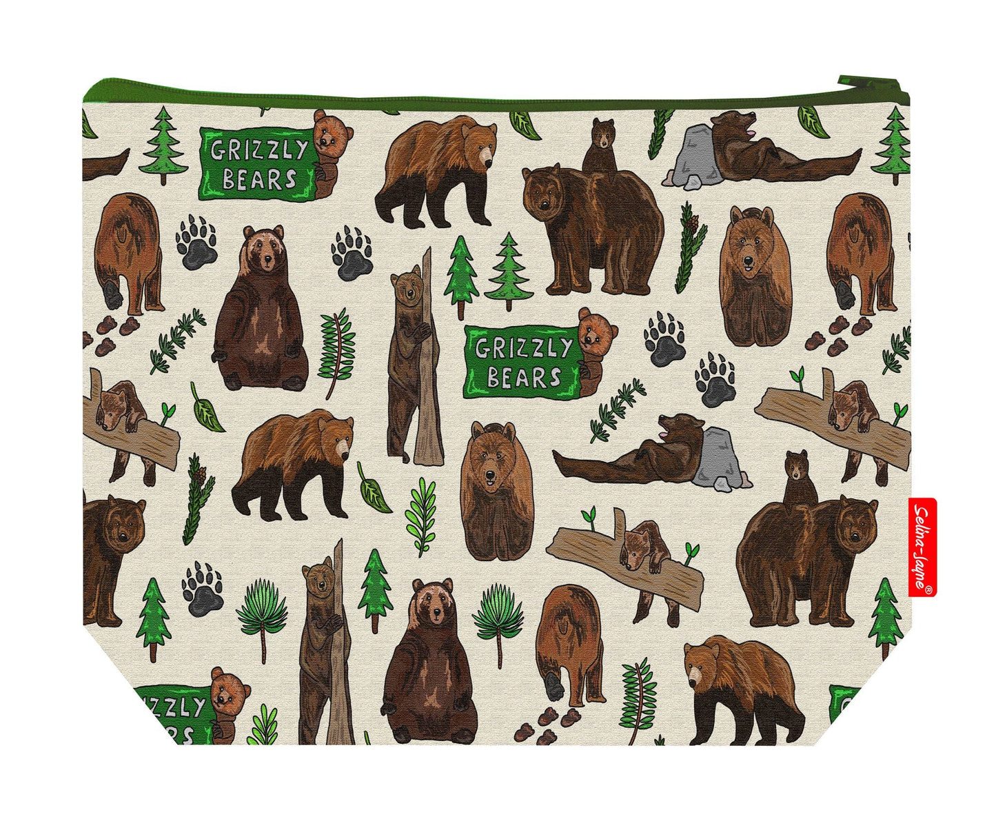 Premium grizzly bears wash bag with practical 29cm size and vibrant HD print