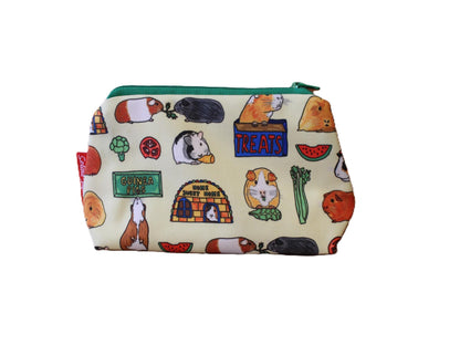 Guinea Pigs cosmetic bag with adorable pet illustration on durable polyester fabric with colour-coordinated zipper
