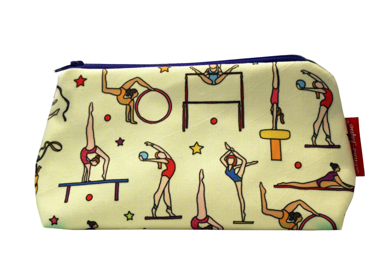 Premium Gymnastics makeup bag featuring wipe-clean lining and colourfast HD print, perfect gymnastics gift