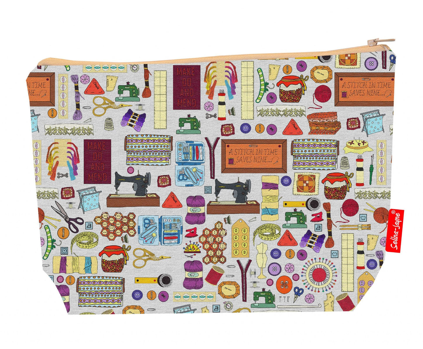 Premium haberdashery wash bag with practical 29cm size and vibrant HD print