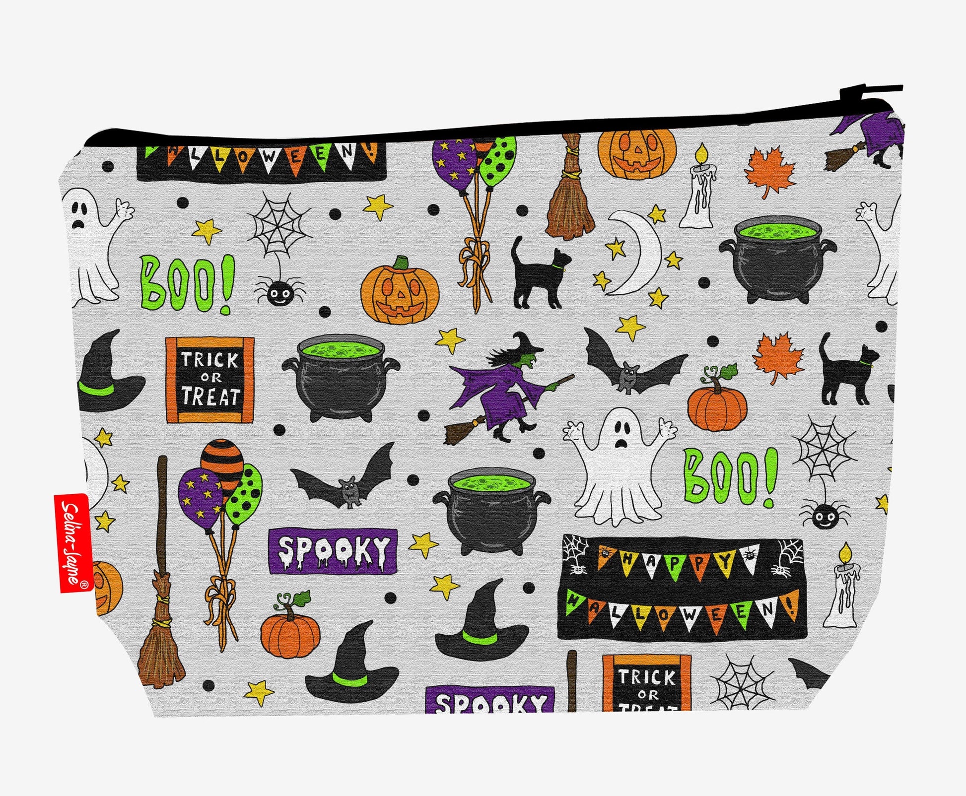 Halloween toiletry bag with vibrant HD print and washable lining by Selina-Jayne Designs