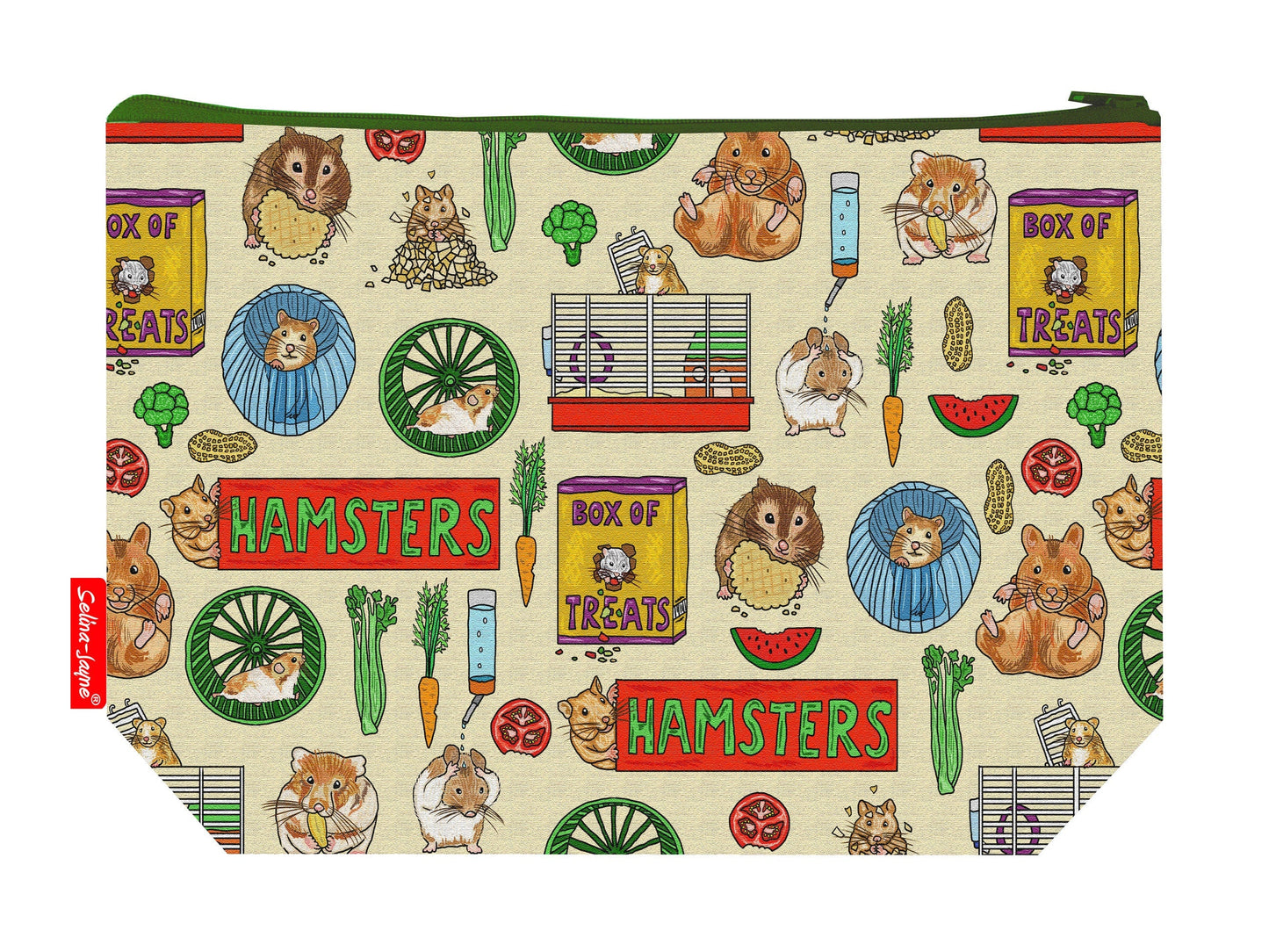 Hamsters toiletry bag with vibrant HD print and washable lining by Selina-Jayne Designs"