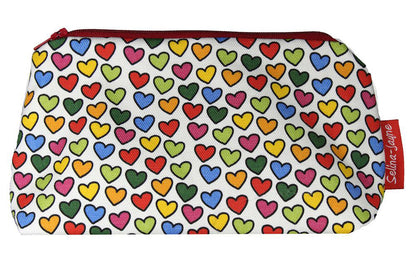Premium Hearts makeup bag featuring wipe-clean lining and colourfast HD print, perfect romantic gift