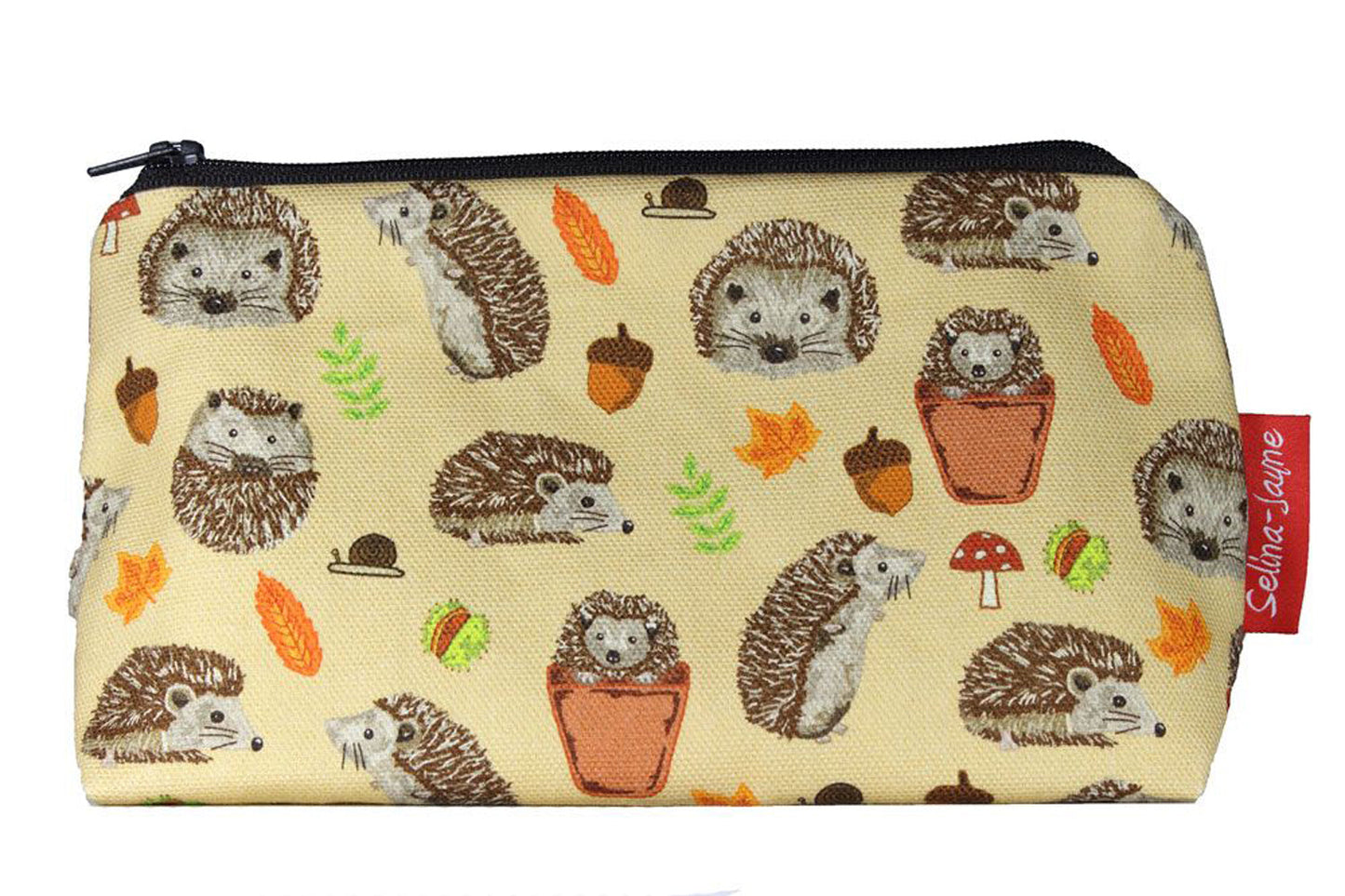Premium Hedgehogs makeup bag featuring wipe-clean lining and colourfast HD print, perfect wildlife gift