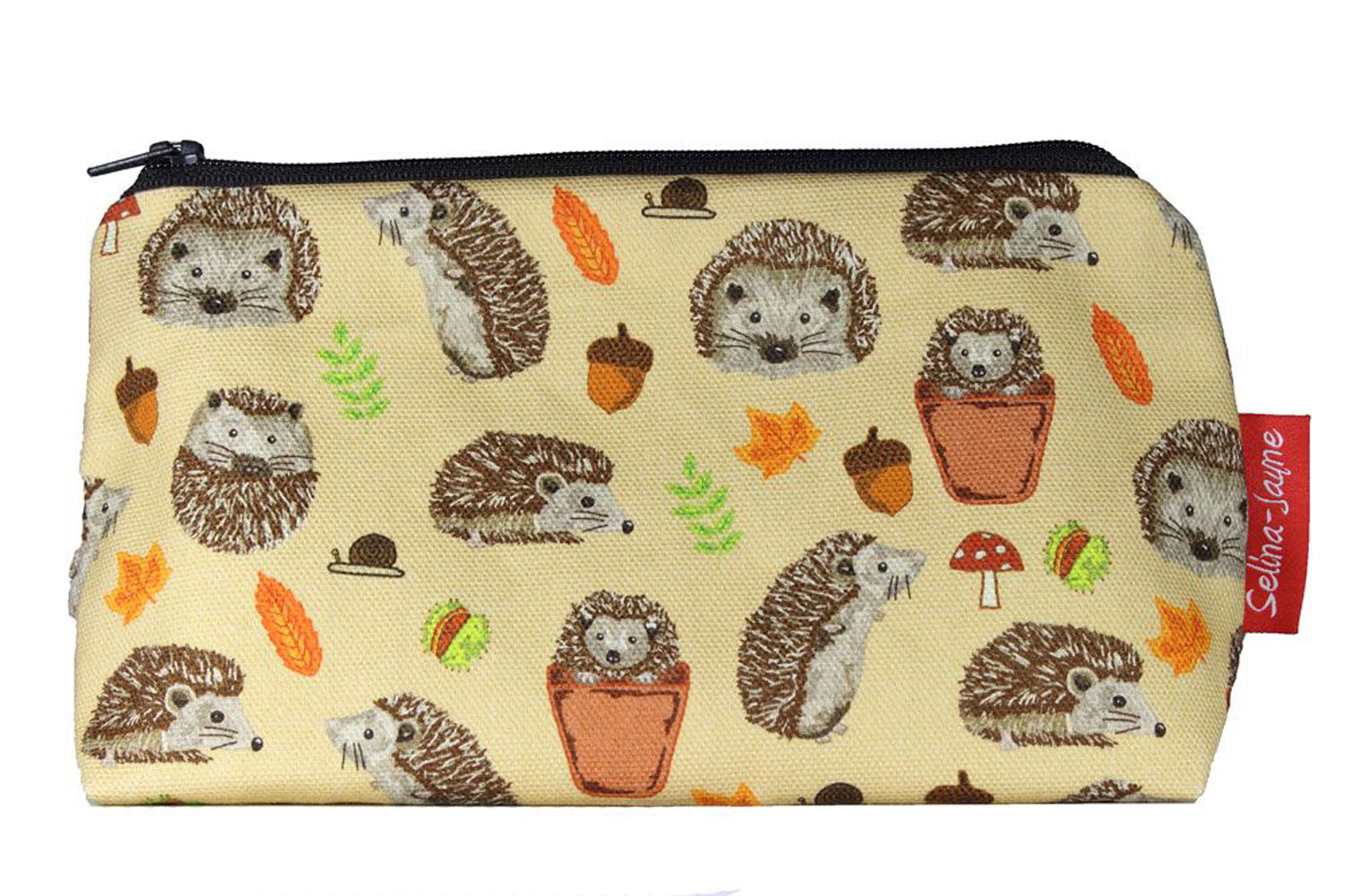 Premium Hedgehogs makeup bag featuring wipe-clean lining and colourfast HD print, perfect wildlife gift