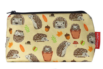 Premium Hedgehogs makeup bag featuring wipe-clean lining and colourfast HD print, perfect wildlife gift