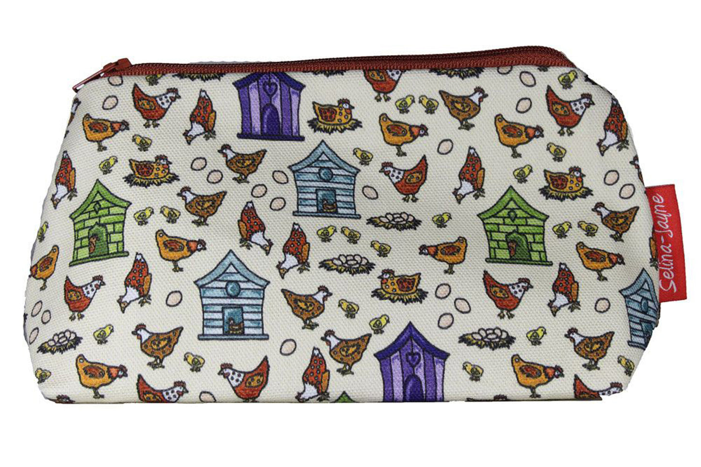Premium Hens makeup bag featuring wipe-clean lining and colourfast HD print, perfect farm animal gift