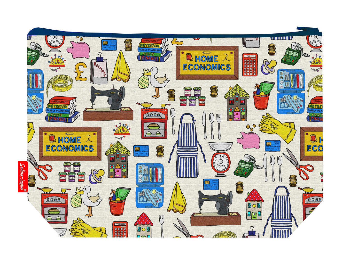 Home Economics toiletry bag with vibrant HD print and washable lining by Selina-Jayne Designs