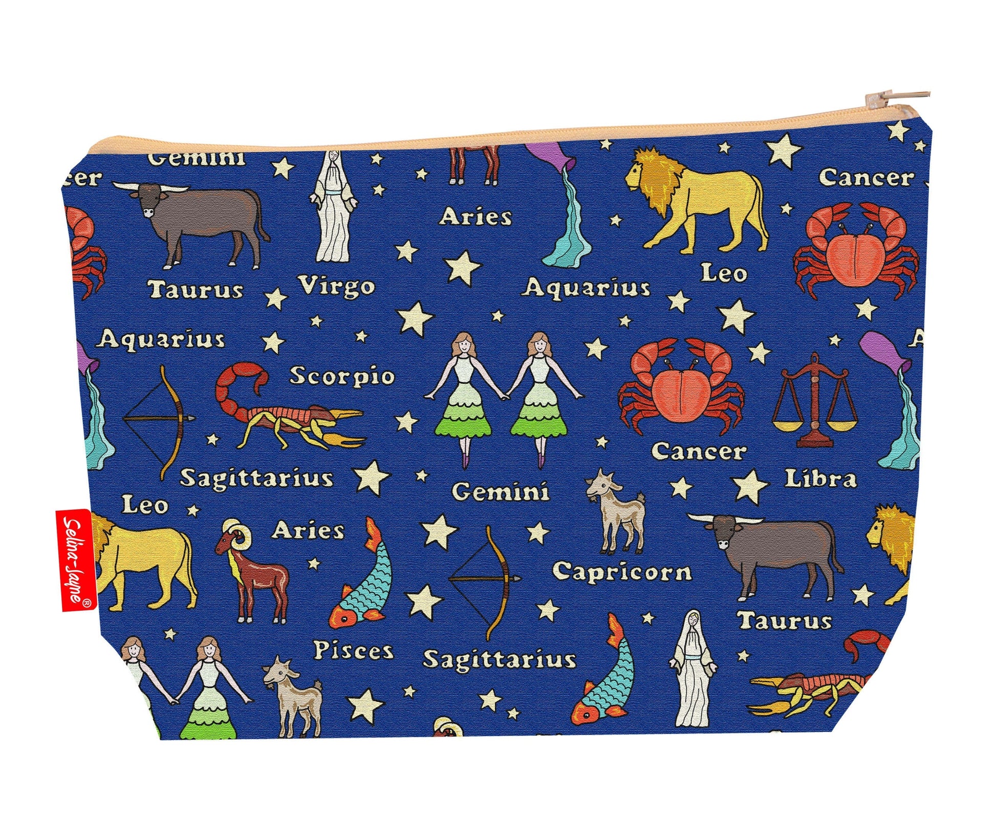 Horoscope toiletry bag with vibrant HD print and washable lining by Selina-Jayne Designs
