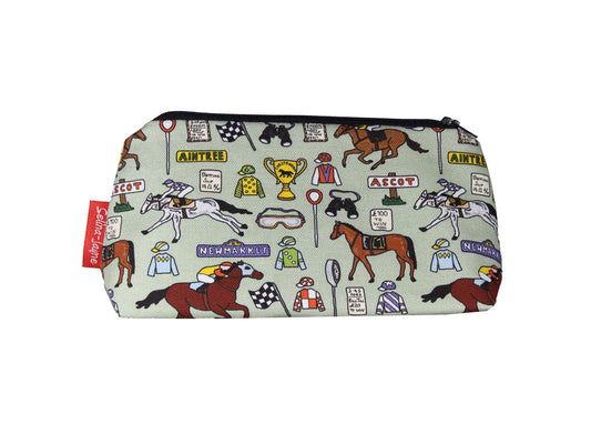 Horse Racing cosmetic bag with sport-themed illustration on durable polyester fabric with colour-coordinated zipper
