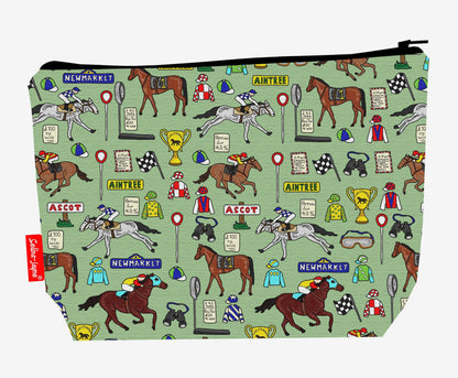 Horse racing toiletry bag with vibrant HD print and washable lining by Selina-Jayne Designs