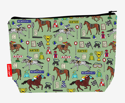 Horse racing toiletry bag with vibrant HD print and washable lining by Selina-Jayne Designs