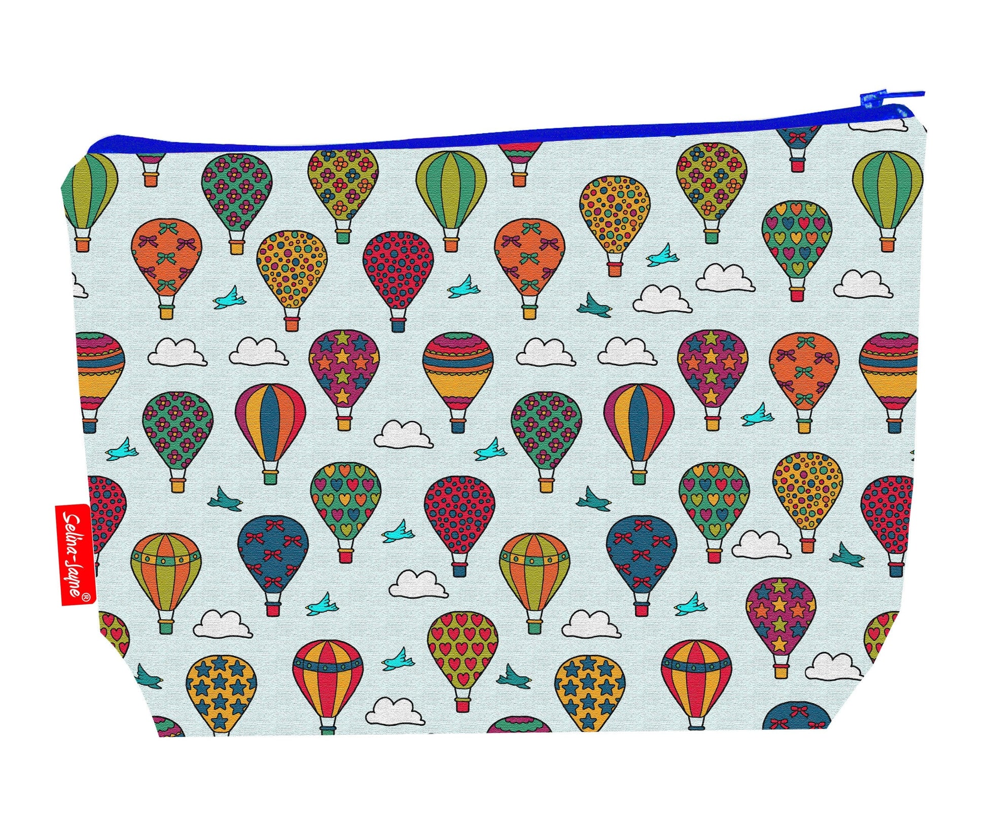 Hot air balloons toiletry bag with vibrant HD print and washable lining by Selina-Jayne Designs